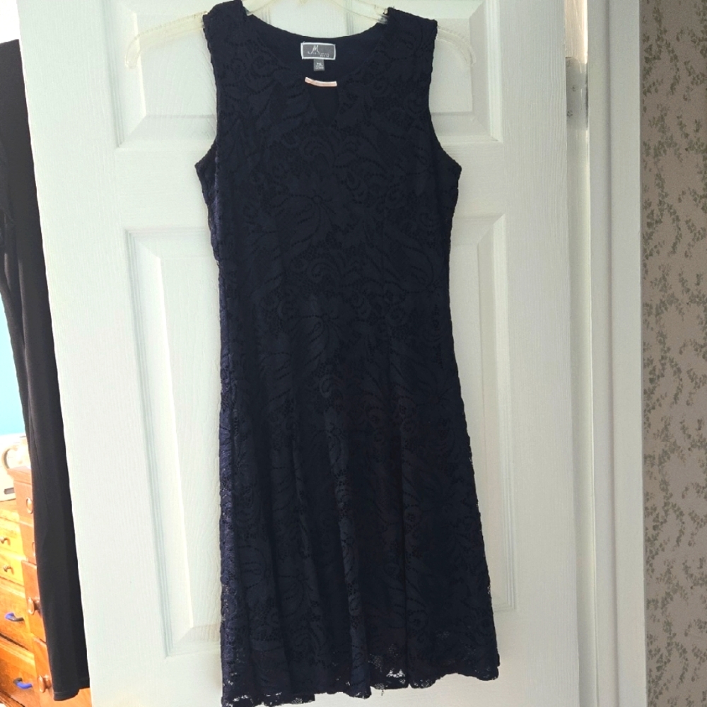 Navy Blue Lace Dress,  Lace Overlay Perfect For Any Formal Gathering